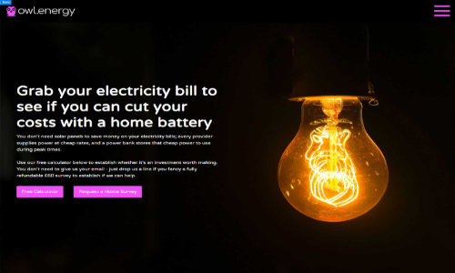 Website design of a website called Owl Energy