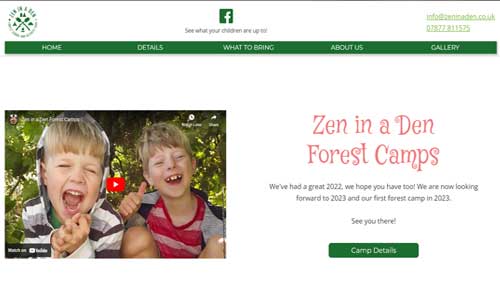 Website of Zen in a Den childrens camp.